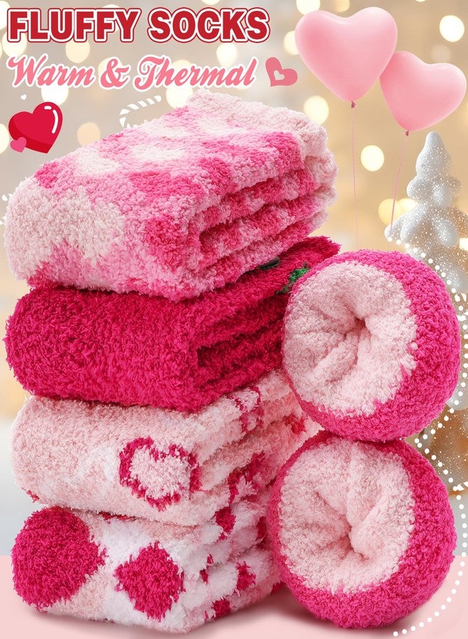 Sandsuced Womens Fuzzy Fluffy Socks Warm Cozy Winter Slipper Thick Crew Fleece Comfy Sleep Plush Heart Socks 5 Pairs Christmas Stocking Stuffers (Pink Love Candy Color,L) - Image 3